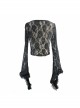 Black Rose Mesh Lace Rough Selvedge Flared Sleeves Gothic T-Shirt