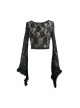 Black Rose Mesh Lace Rough Selvedge Flared Sleeves Gothic T-Shirt