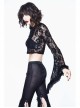 Black Rose Mesh Lace Rough Selvedge Flared Sleeves Gothic T-Shirt