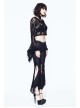Black Rose Mesh Lace Rough Selvedge Flared Sleeves Gothic T-Shirt