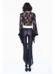 Black Rose Mesh Lace Rough Selvedge Flared Sleeves Gothic T-Shirt