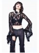 Black Rose Mesh Lace Rough Selvedge Flared Sleeves Gothic T-Shirt