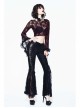 Wine Red Rose Mesh Lace Rough Selvedge Flared Sleeves Gothic T-Shirt