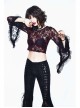Wine Red Rose Mesh Lace Rough Selvedge Flared Sleeves Gothic T-Shirt