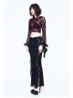 Wine Red Rose Mesh Lace Rough Selvedge Flared Sleeves Gothic T-Shirt