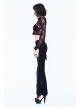 Wine Red Rose Mesh Lace Rough Selvedge Flared Sleeves Gothic T-Shirt