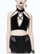 Dense Velvet Moon Pendant Chest Lace-Up Backless Black Gothic Vest