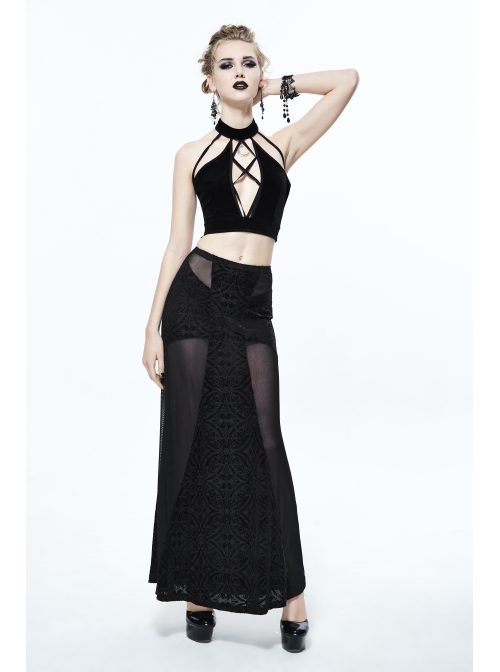 Dense Velvet Moon Pendant Chest Lace-Up Backless Black Gothic Vest