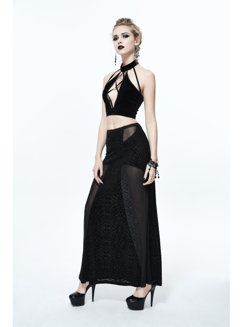 Dense Velvet Moon Pendant Chest Lace-Up Backless Black Gothic Vest