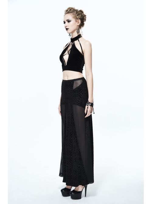 Dense Velvet Moon Pendant Chest Lace-Up Backless Black Gothic Vest