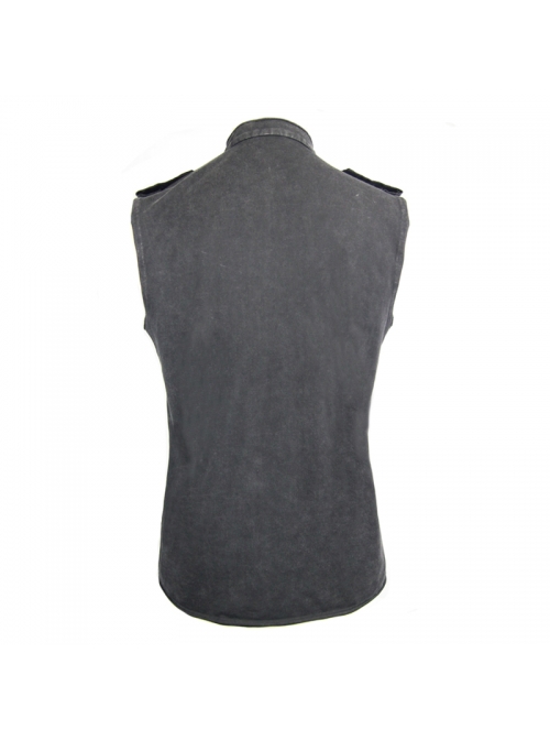 Military Uniform Style Chest Big Chinese Frog Button Black Punk Sleeveless T-Shirt