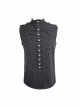 Military Uniform Style Chest Big Chinese Frog Button Black Punk Sleeveless T-Shirt
