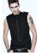 Military Uniform Style Chest Big Chinese Frog Button Black Punk Sleeveless T-Shirt