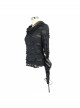 Ripped Hooded Finger Covered Splice Mesh Leather Loop Lace-Up Cuff Black Punk T-Shirt