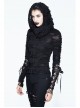 Ripped Hooded Finger Covered Splice Mesh Leather Loop Lace-Up Cuff Black Punk T-Shirt