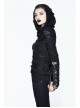 Ripped Hooded Finger Covered Splice Mesh Leather Loop Lace-Up Cuff Black Punk T-Shirt