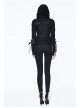 Ripped Hooded Finger Covered Splice Mesh Leather Loop Lace-Up Cuff Black Punk T-Shirt