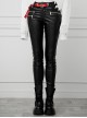 Steam Punk Female Contrast Color Belt Elastic PU Leather Skinny Pants