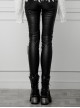 Steam Punk Female Contrast Color Belt Elastic PU Leather Skinny Pants