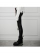 Steam Punk Female Contrast Color Belt Elastic PU Leather Skinny Pants
