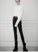 Steam Punk Female Contrast Color Belt Elastic PU Leather Skinny Pants