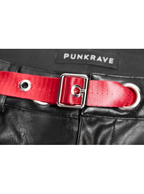 Steam Punk Female Contrast Color Belt Elastic PU Leather Skinny Pants