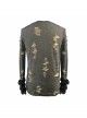 Black Apricot Broken Holes Chest Lace-Up Loop Cuff Long Sleeves Punk T-Shirt