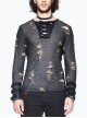 Black Apricot Broken Holes Chest Lace-Up Loop Cuff Long Sleeves Punk T-Shirt