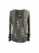 Black Apricot Broken Holes Chest Lace-Up Loop Cuff Long Sleeves Punk T-Shirt