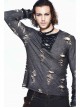 Black Apricot Broken Holes Chest Lace-Up Loop Cuff Long Sleeves Punk T-Shirt