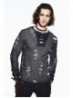 Black Apricot Broken Holes Chest Lace-Up Loop Cuff Long Sleeves Punk T-Shirt