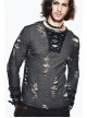Black Apricot Broken Holes Chest Lace-Up Loop Cuff Long Sleeves Punk T-Shirt