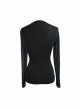 Super Elastic Leather Bra Transparent Mesh Long Sleeve Black Punk T-Shirt