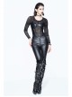 Super Elastic Leather Bra Transparent Mesh Long Sleeve Black Punk T-Shirt