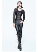 Super Elastic Leather Bra Transparent Mesh Long Sleeve Black Punk T-Shirt