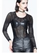 Super Elastic Leather Bra Transparent Mesh Long Sleeve Black Punk T-Shirt