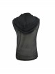 Mesh Splice Hand Rubbed Leather Rivet Cross Black Punk Sleeveless Hooded T-shirt