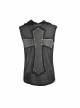 Mesh Splice Hand Rubbed Leather Rivet Cross Black Punk Sleeveless Hooded T-shirt