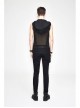 Mesh Splice Hand Rubbed Leather Rivet Cross Black Punk Sleeveless Hooded T-shirt