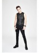 Mesh Splice Hand Rubbed Leather Rivet Cross Black Punk Sleeveless Hooded T-shirt