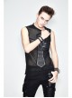Mesh Splice Hand Rubbed Leather Rivet Cross Black Punk Sleeveless Hooded T-shirt