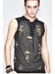 Black Broken Holes Chest Lace Up Sleeveless Punk T-Shirt