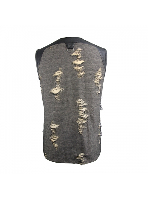 Black Broken Holes Chest Lace Up Sleeveless Punk T-Shirt