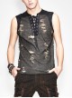 Black Broken Holes Chest Lace Up Sleeveless Punk T-Shirt