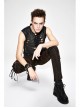Black Broken Holes Chest Lace Up Sleeveless Punk T-Shirt