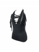 Black Chest Rivet Leather Strips Halter Lace-Up Tassel Punk Vest