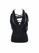 Black Chest Rivet Leather Strips Halter Lace-Up Tassel Punk Vest