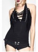 Black Chest Rivet Leather Strips Halter Lace-Up Tassel Punk Vest