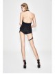 Black Chest Rivet Leather Strips Halter Lace-Up Tassel Punk Vest