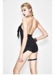 Black Chest Rivet Leather Strips Halter Lace-Up Tassel Punk Vest